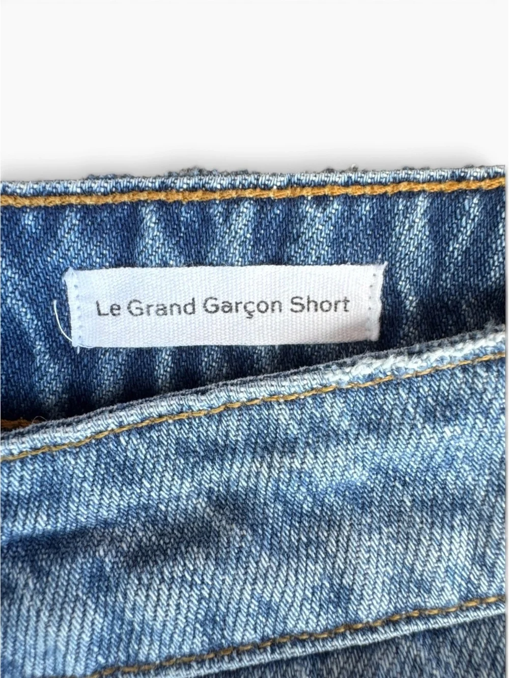 FRAME Le Grand Garçon Distressed Denim Shorts Size 31 in Heron Indigo Wash